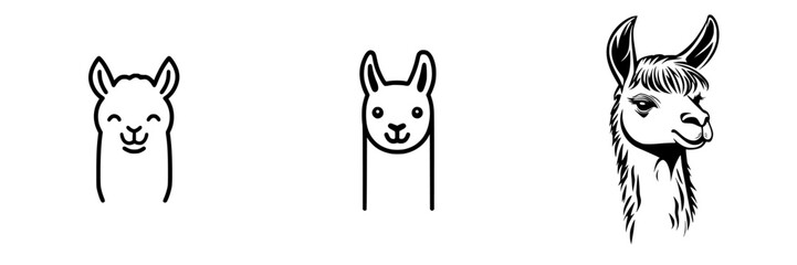 Fototapeta premium Llama icon collection featuring three distinct black illustrations