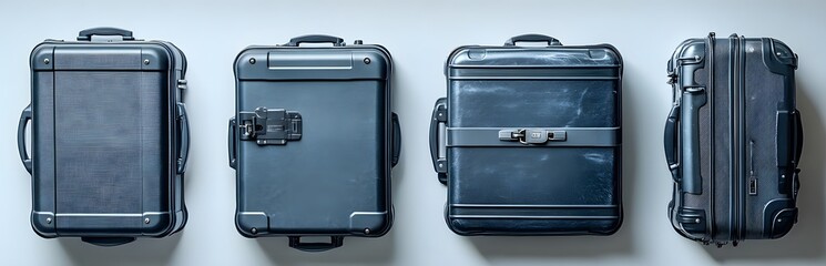 Four Stylish, Modern, Dark-Toned Suitcases Arranged in a Row on