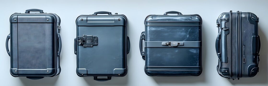 Four Stylish, Modern, Dark-Toned Suitcases Arranged in a Row on