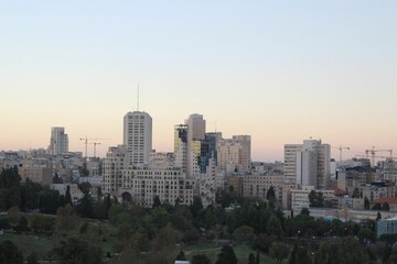 Downtown Jerusalem Cityscape at Dusk 