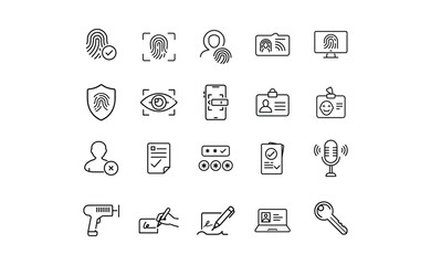 Collection of Black and White Authentication and Security Icons.