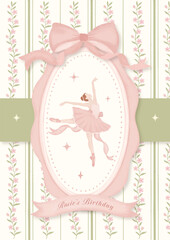 Happy birthday card vintage ballerina coquette pink flower
