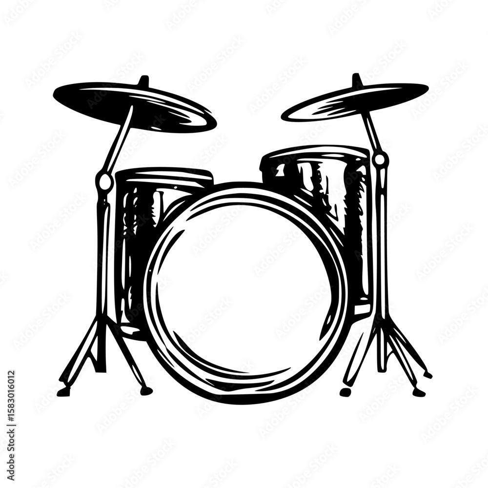 Aufkleber drum set icon with black color, representing musical instruments in a creative style for various des