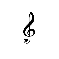 Fototapeta premium Stylized black treble clef symbol against a white background representing musical art and creativity