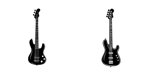 Fototapeta premium Two black electric guitars with distinct designs displayed against a white background