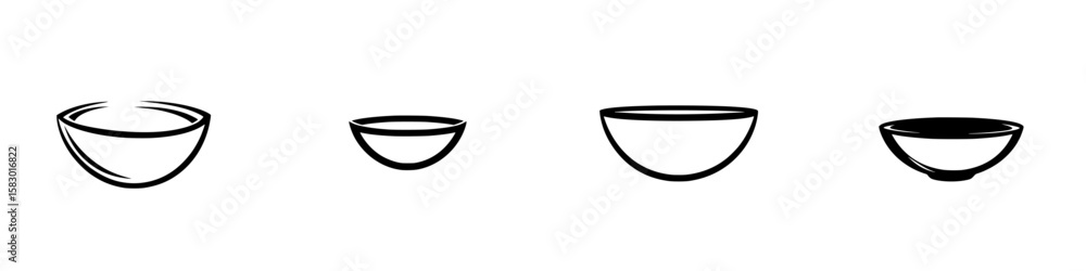 Poster simple black icon depicting a series of four bowls arranged in a row showcasing different sizes and 