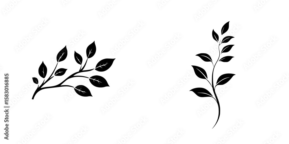 Poster elegant black icon featuring two distinct leafy branches in a minimalist design suitable for modern 