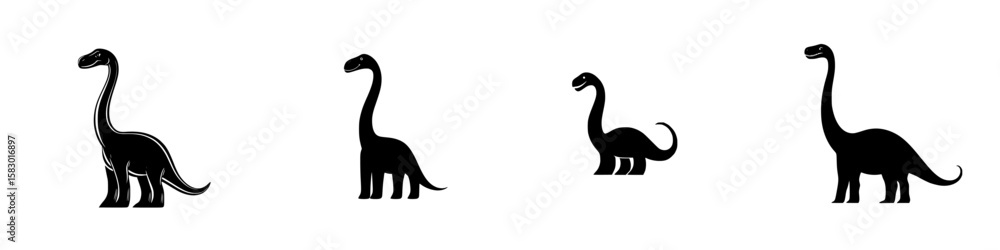 Aufkleber collection of black dinosaur icons demonstrating various poses and sizes in a simple style