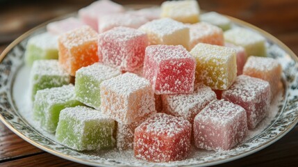 Colorful square candies piled high