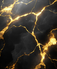 Glowing gold veins crack across a dark marble surface.