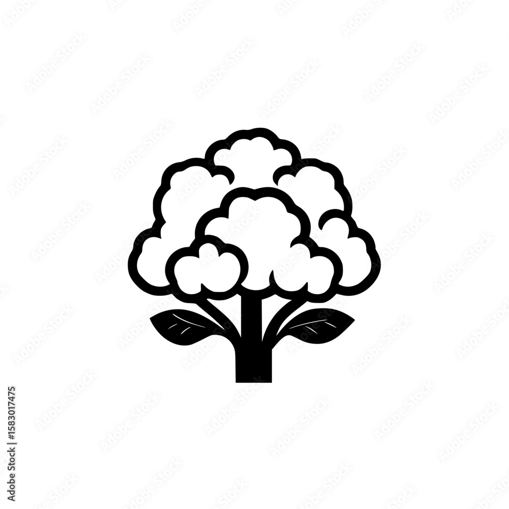 Poster black icon featuring a stylized tree with a bushy crown and leaves, suitable for various application