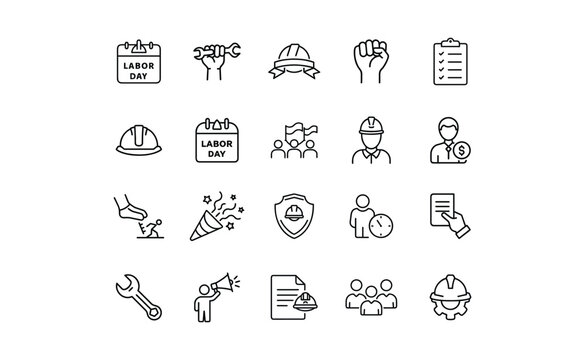 Labor Day Icon Set: Worker Safety Tools and Celebration. - Powered by Adobe