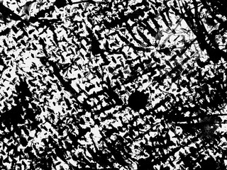 Abstract black and white texture featuring chaotic patterns from ink splashes and brush strokes in...