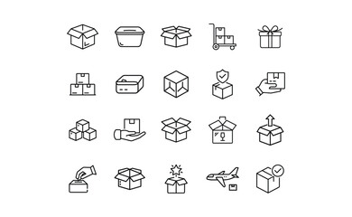 Collection of Box Icons Showing Various Actions and States.