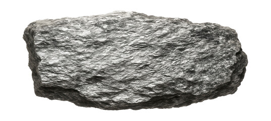 Mica schist fragment with shiny, flaky layers and silvery sheen