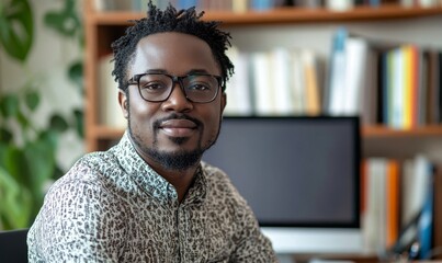 Young Black African American man working remotely from a home office, Generative AI