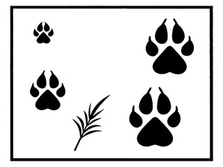 Black paw prints and a plant stem on a white background