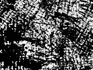 Abstract black and white artwork featuring intricate textures and patterns with strong contrast and dynamic brushwork