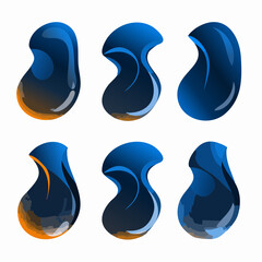 Abstract graphic design of stylized liquid blobs in shades of blue and orange.