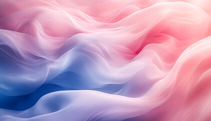 Obraz premium Abstract flowing waves of blended pink, red, and blue colors create a soft, dreamy, and ethereal background texture.