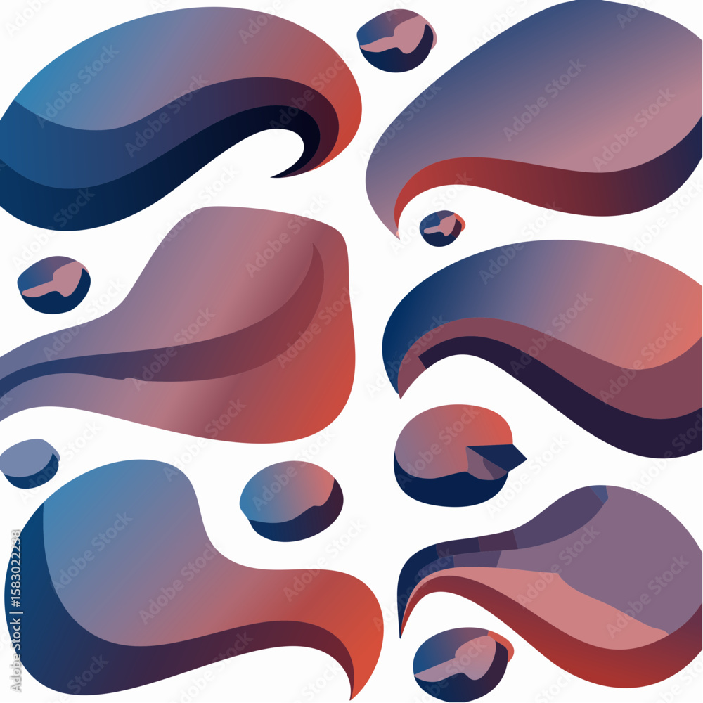 Poster abstract composition featuring fluid shapes with gradient colors and small, round elements.