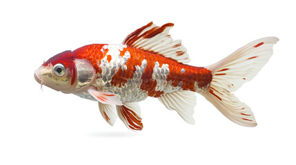 Ornamental Koi fish with vibrant red and white patterns against a plain white background.