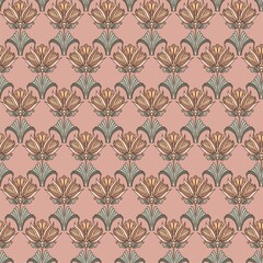 Modern, Art Deco, Art Nouveau. Seamless pattern of isolated graceful botanical elements, antique style for branding, advertising, wedding design. Digital illustration.