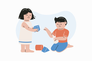 Children Playing Educational Games with Blocks for Early Development