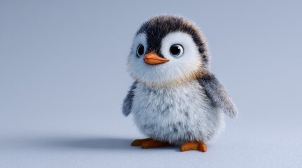 Obraz premium A charming penguin chick with soft feathers and big eyes, standing cutely 