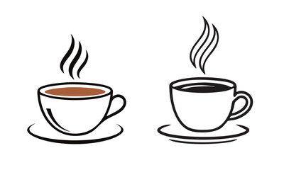 Coffee Cup Clip Art - Two steaming coffee cups offer hot beverages
