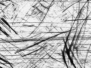 Abstract black and white lines create dynamic textures on a scratched surface in a minimalist style