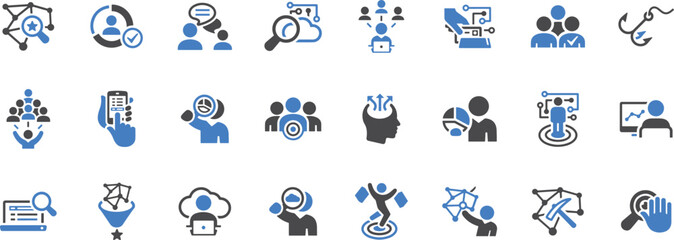 Business Team & Recruitment Icon Set – HR, Hiring, Job Interview, Employees, Resume, Search, Team, Candidate, Business Group
