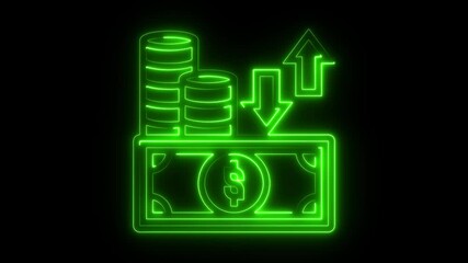 Neon dollar banknote icon animation – Banking and currency cash symbol on black background.  cash animation, symbol concept animation black background - Powered by Adobe