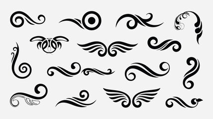 Assorted Black Ornamental Swirls and Flourishes, Decorative Design Elements for Creative Projects