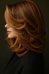 Obraz premium Feather Haircut Side View on Soft Brown Hair Color