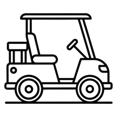 Simple black outline icon of a golf cart isolated on white background