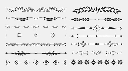 Obraz premium Collection of Black Decorative Dividers and Borders with Floral and Botanical Elements on White