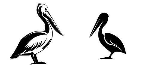 Obraz premium A modern icon set illustration featuring a pelican silhouette drawing isolated on a white background