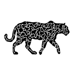 Fototapeta premium This modern clipart illustration design showcases a black and white pattern of irregular spots that resemble a leopard's fur, also known as animal print or leopard print, in the form of a leopard