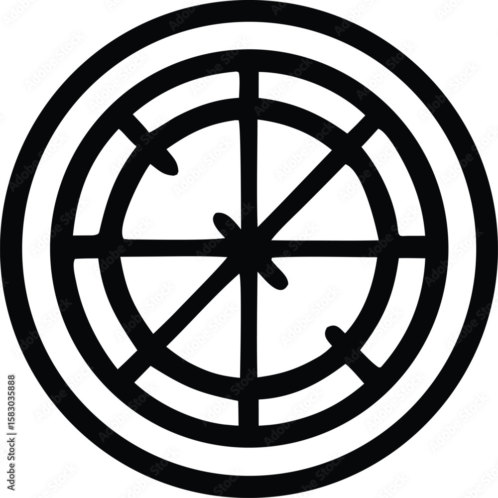 Poster abstract black and white circular graphic design with radiating lines and concentric circles creatin