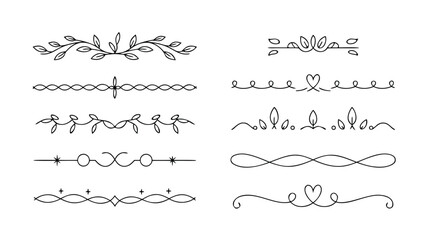 Elegant Black and White Floral Dividers, Decorative Lines, and Botanical Elements Set