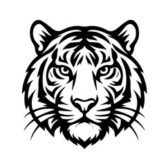 Black Tiger Face Vector Illustration, Wild Animal Head in Bold Silhouette or Outline Style, Editable Formats: AI, EPS, JPG, PNG, Ideal for Both Digital and Print Use