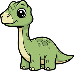 Cute cartoon dinosaur stands with happy expression. Prehistoric animal, illustration, character, friendly mascot.