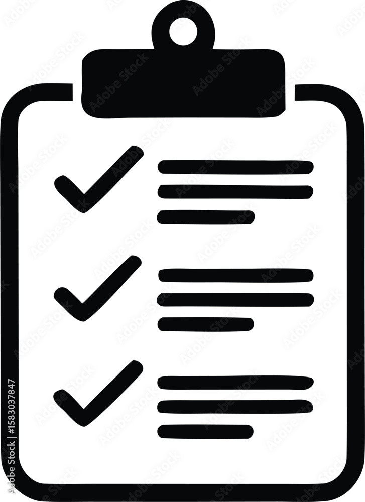 Aufkleber a simple black and white illustration of a clipboard with three completed tasks marked by checkmarks