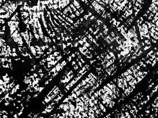 Abstract black and white artwork showing dynamic textures and patterns created through brush...