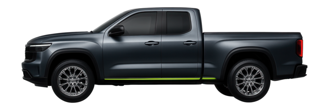 Extended-cab pickup with a short bed and sporty alloy wheels