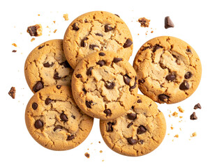 Realistic Chocolate Chip Cookie with Crumbs – Top View