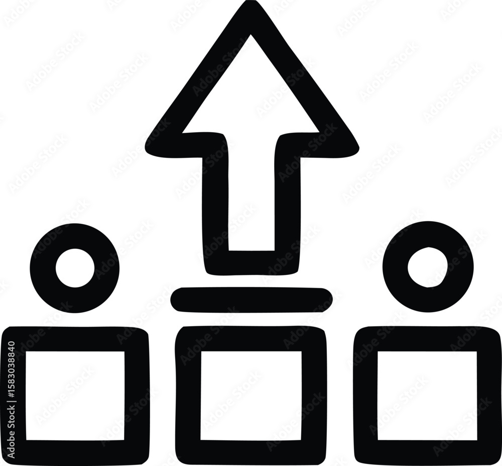Aufkleber simple icon showing three figures with an upward arrow symbolizing growth progress and success