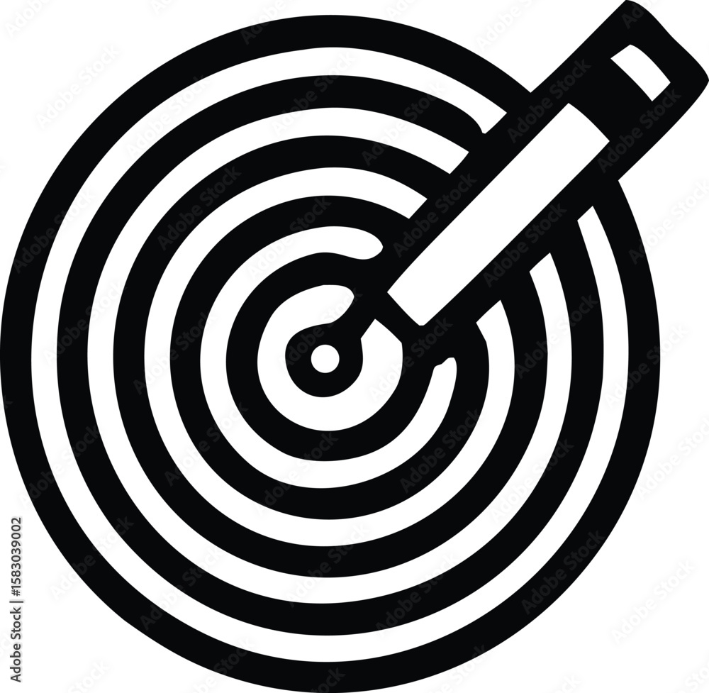 Poster abstract black and white graphic design featuring concentric circles and a diagonal line representin