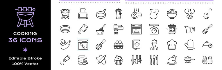 Cooking Line Icons - Editable Stroke.